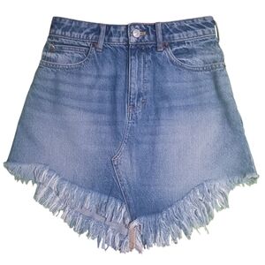 WE THE FREE Free People Bailey Denim Fringe Jean Mini Skirt XS Boho Rodeo
